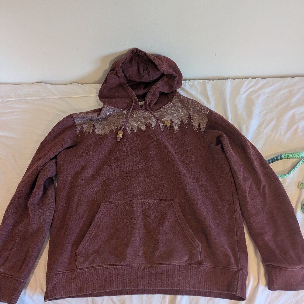 Tentree maroon hoodie with forest graphic